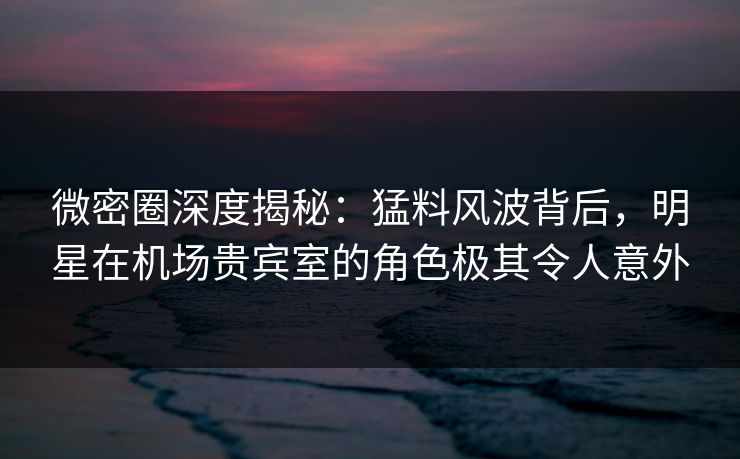 微密圈深度揭秘：猛料风波背后，明星在机场贵宾室的角色极其令人意外