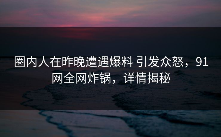 圈内人在昨晚遭遇爆料 引发众怒，91网全网炸锅，详情揭秘